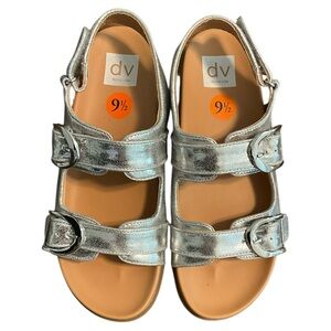 DV by Dolce Vita Metallic Silver Wedge Sandals with Buckle Straps Size 9 1/2